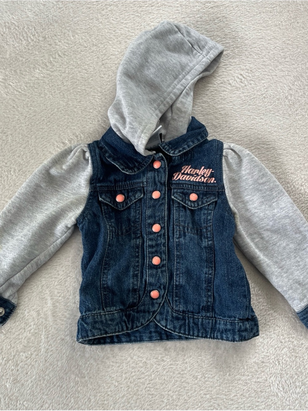 Genuine Harley-Davidson Motorcycle toddler denim jacket w Hood 12 M